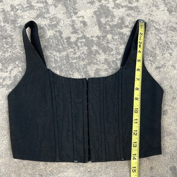 Alice + Olivia Breslin Boned Corset Top Black Wood Grain Look Crop Sz 0 - Picture 10 of 16